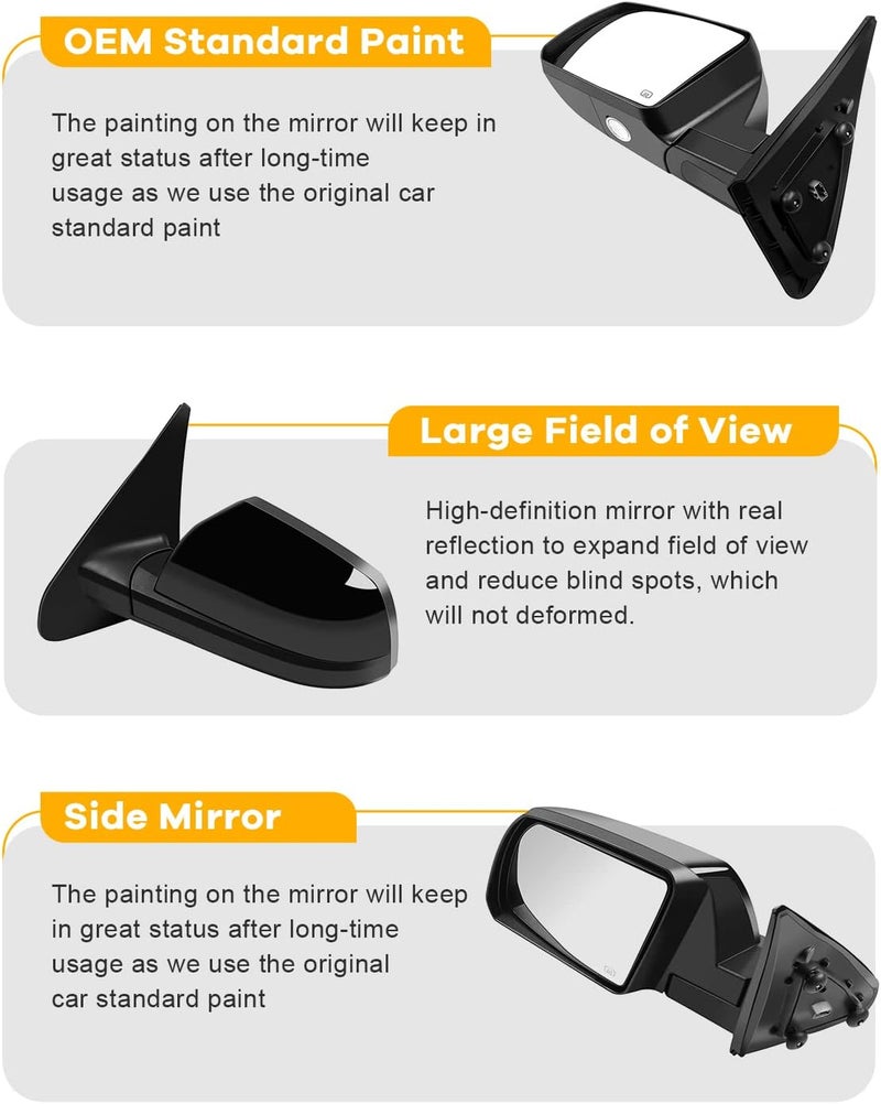 ITOPUP Driver Side View Mirror Fit 2007-2017 For Toyota Tundra Sequoia Door Mirror Power Operated Manual Folding Heated Black TO1320252 - Image 3